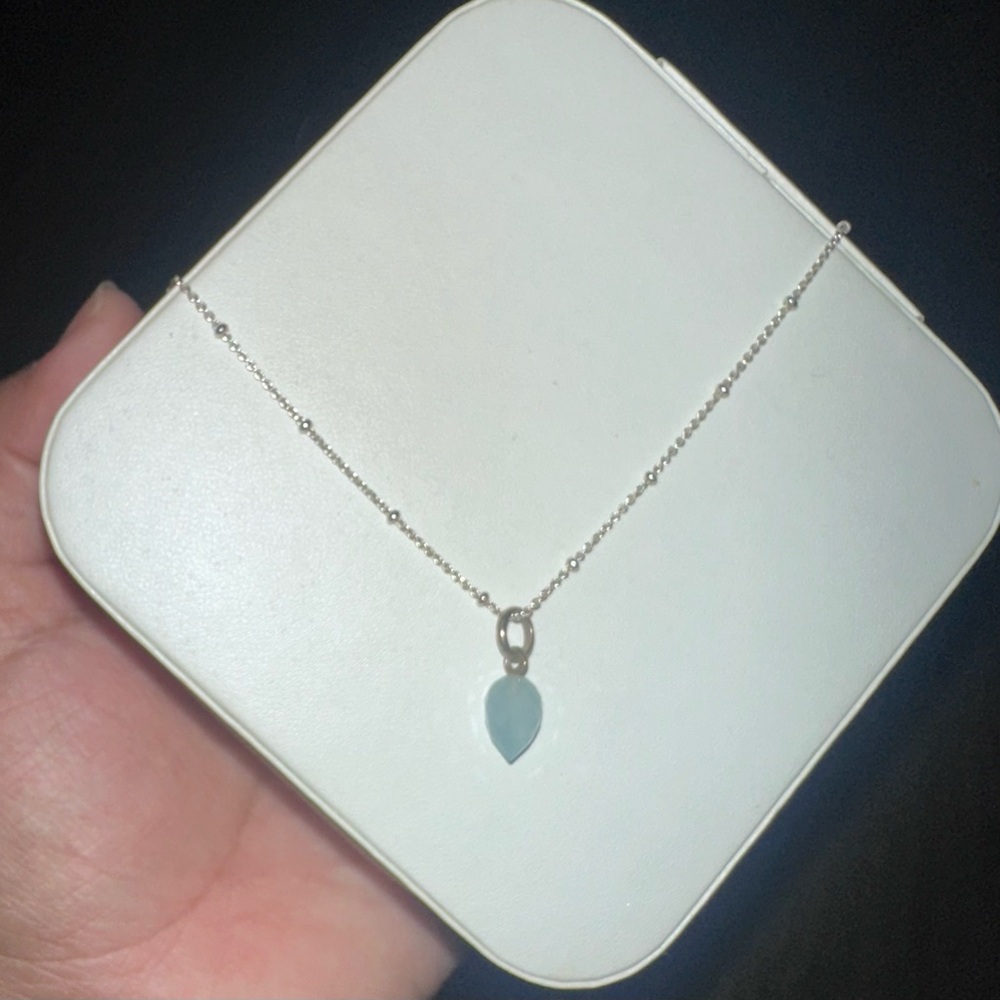 Monica Vinader 16 inch Silver Fine Bead Necklace with Fiji Bud Tear Drop Pendant